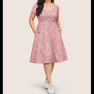 BLOOMCHIC Ditsy Floral Elastic Waist Knot Drawstring Dress EUC